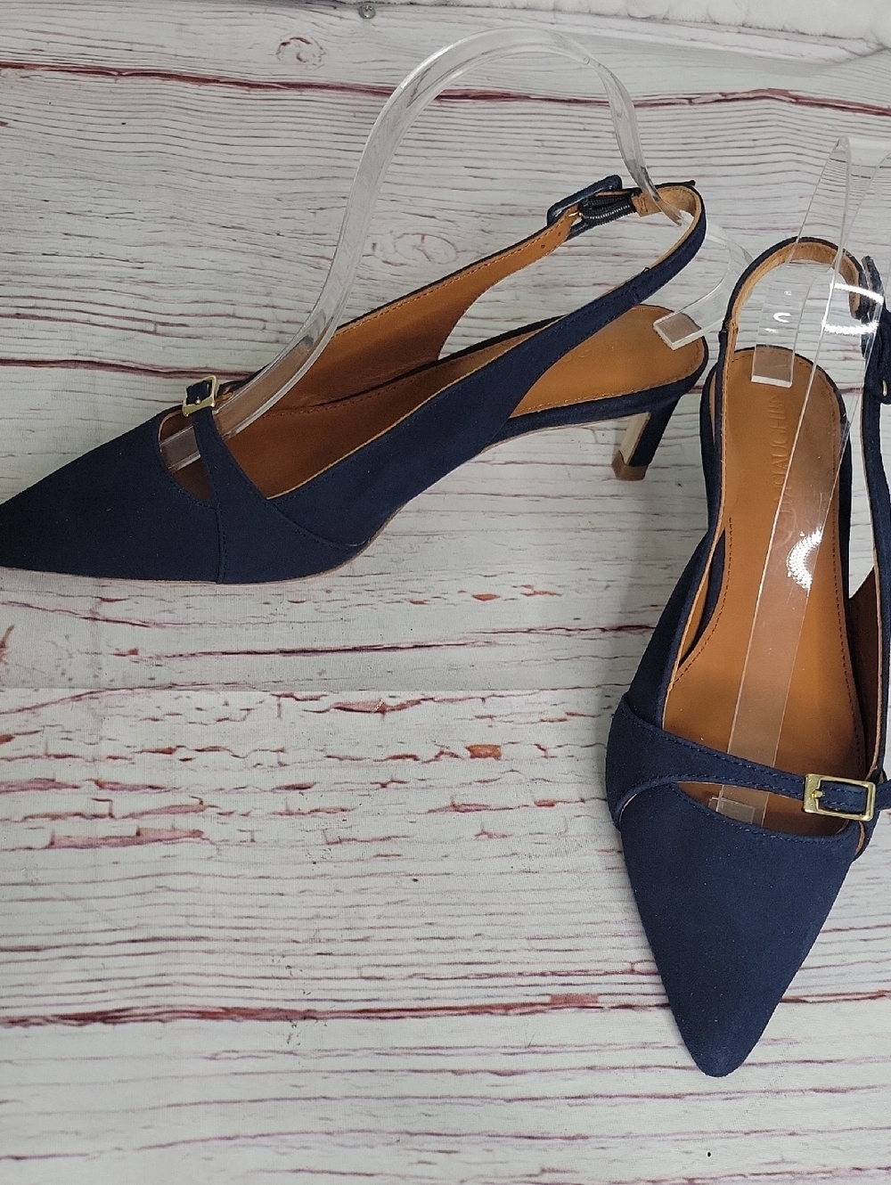 J. McLaughlin Dorothea Women's Navy Suede Slingback Kitten Heel Size 8 - Picture 6 of 12